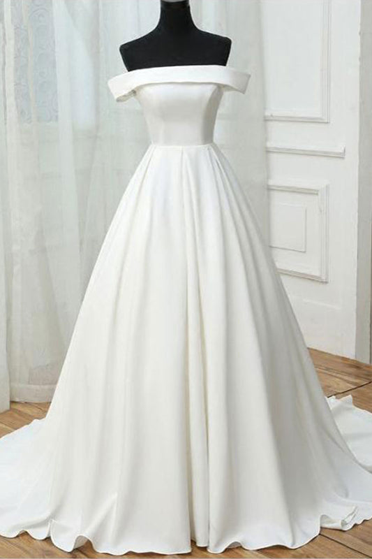 Simple White Satin Long Prom Dress White Evening Dress