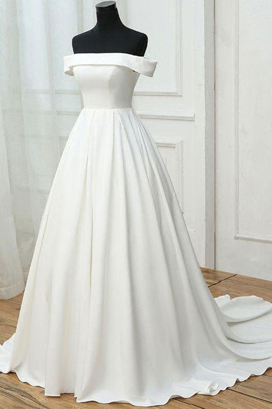 Simple White Satin Long Prom Dress White Evening Dress